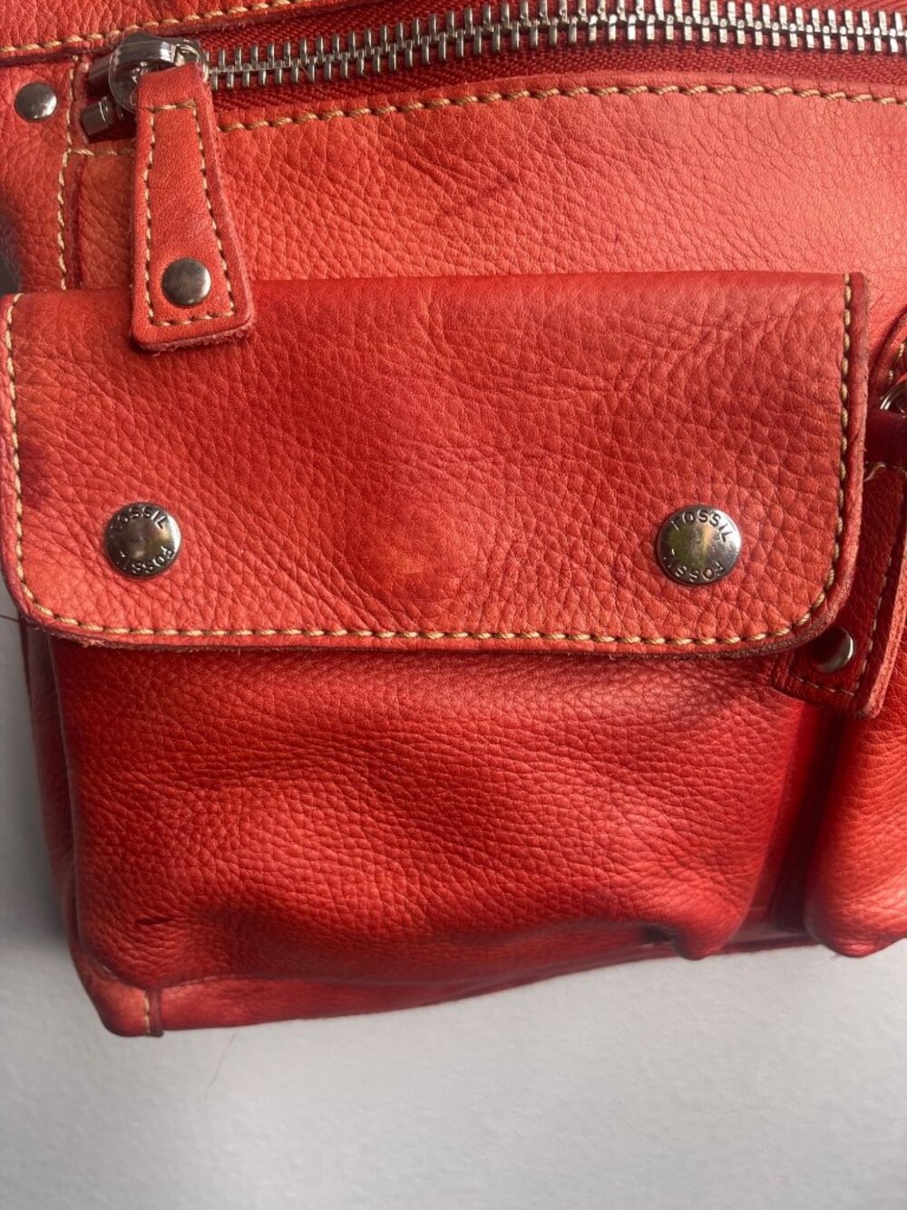 Vintage Fossil Sutter Soft Pebbled Leather Crossbody Red Everyday Purse Bag - Picture 5 of 15